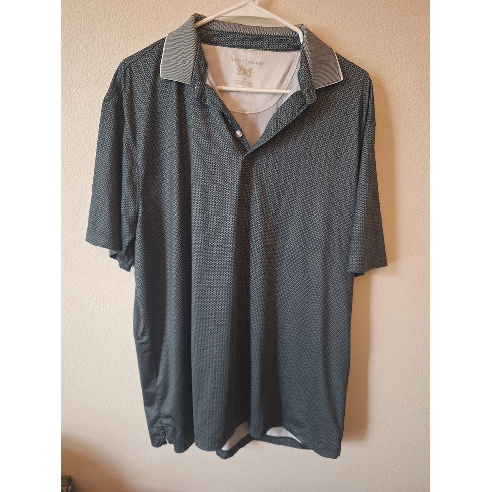 Hickey Freeman Golf Mens XL Polo Shirt Gray Geometric Print Short Sleeve Stretch
